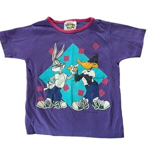 Vintage Looney Tunes 4 5 6 Purple Short Sleeve Shirt Bugs Bunny Daffy Duck USA